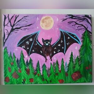 Mystical Bat Forest 11× 14 Canvas Art Painting
